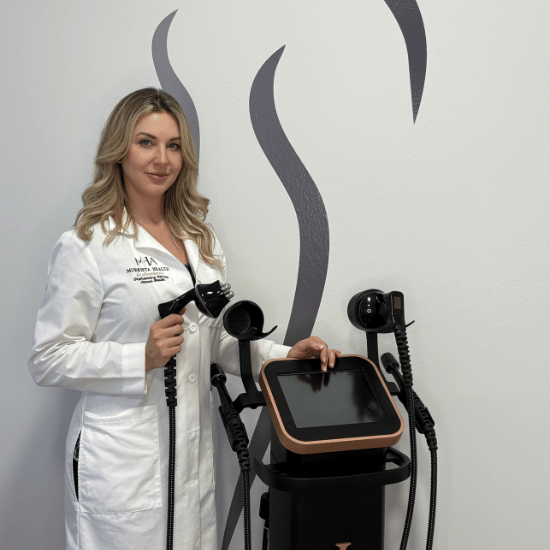 Doctor Shehata using Trilift muscle stimulation
